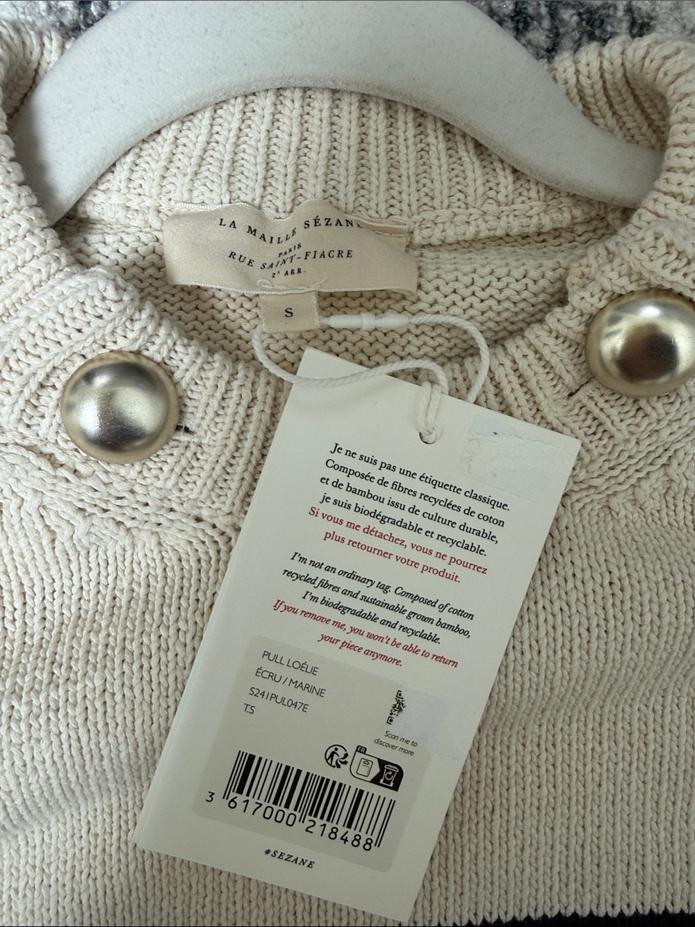 NWT Sézane Loélie Jumper Ecru/Navy - Picture 7 of 10
